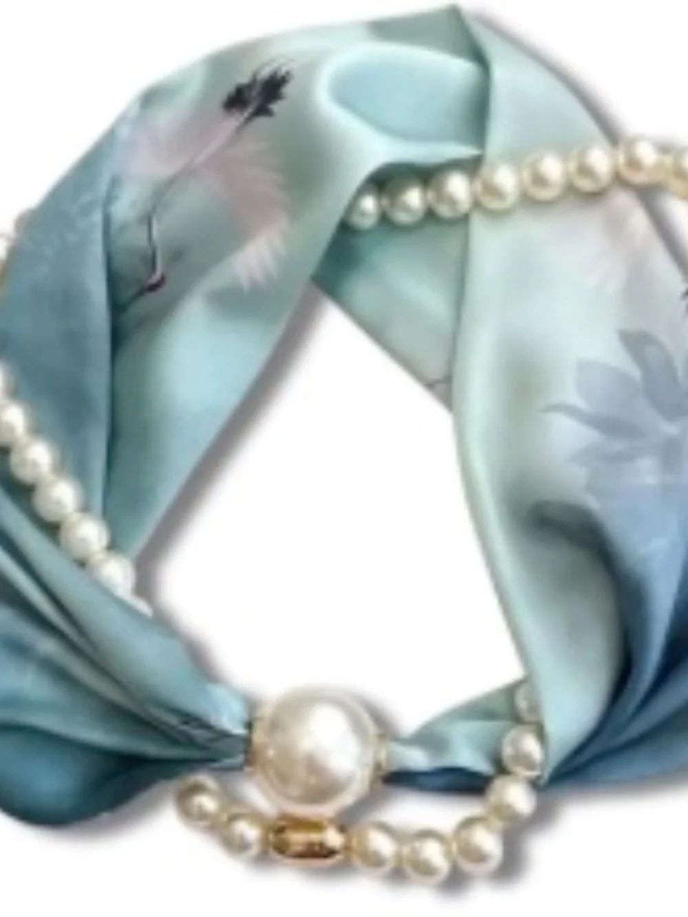 silk pearl scarf in ocean blue print